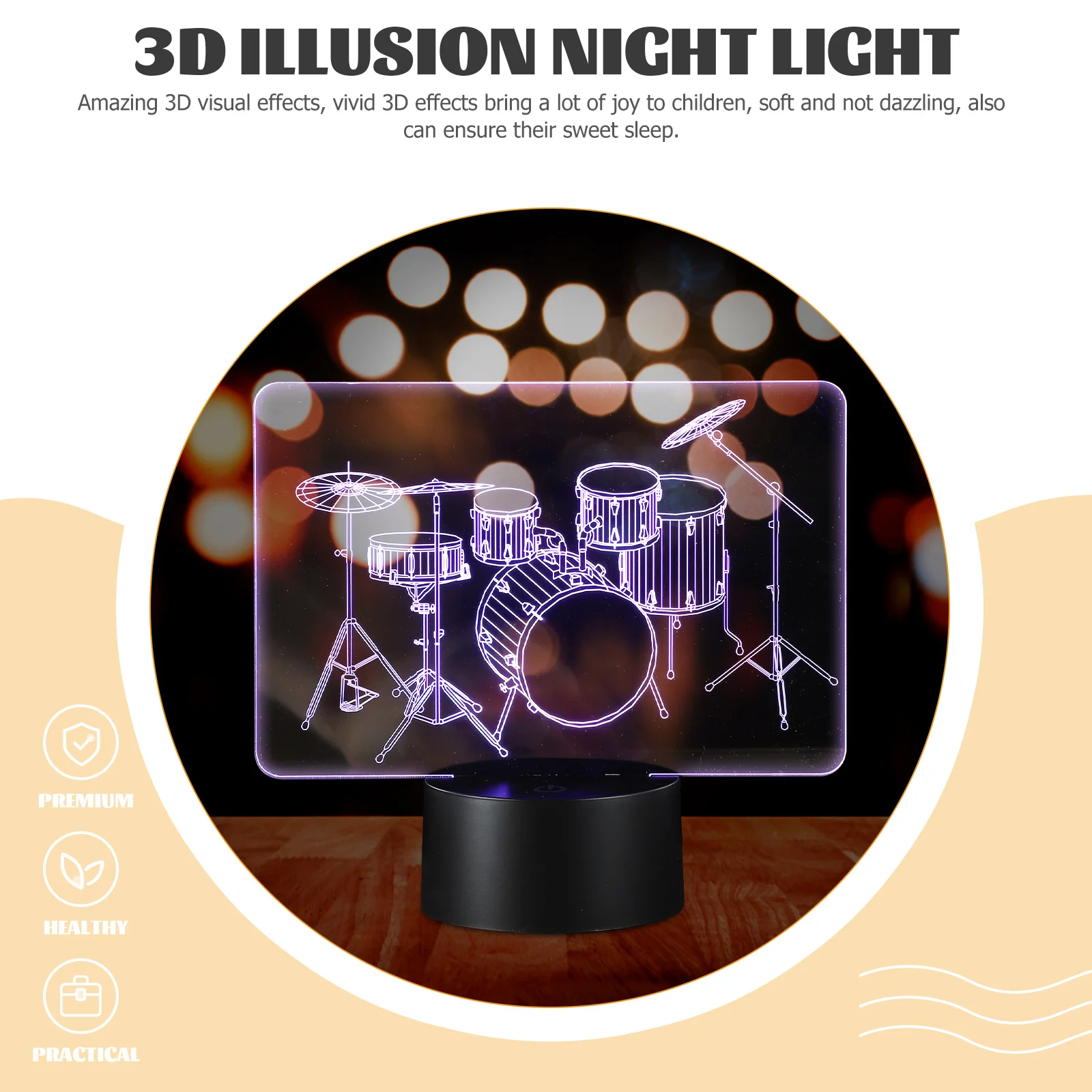 

Drum Kit Light 3D Illusion Lamp Touch Illusion Night Light USB Kids Bedroom Decor Table Lamp Colorful Lighting