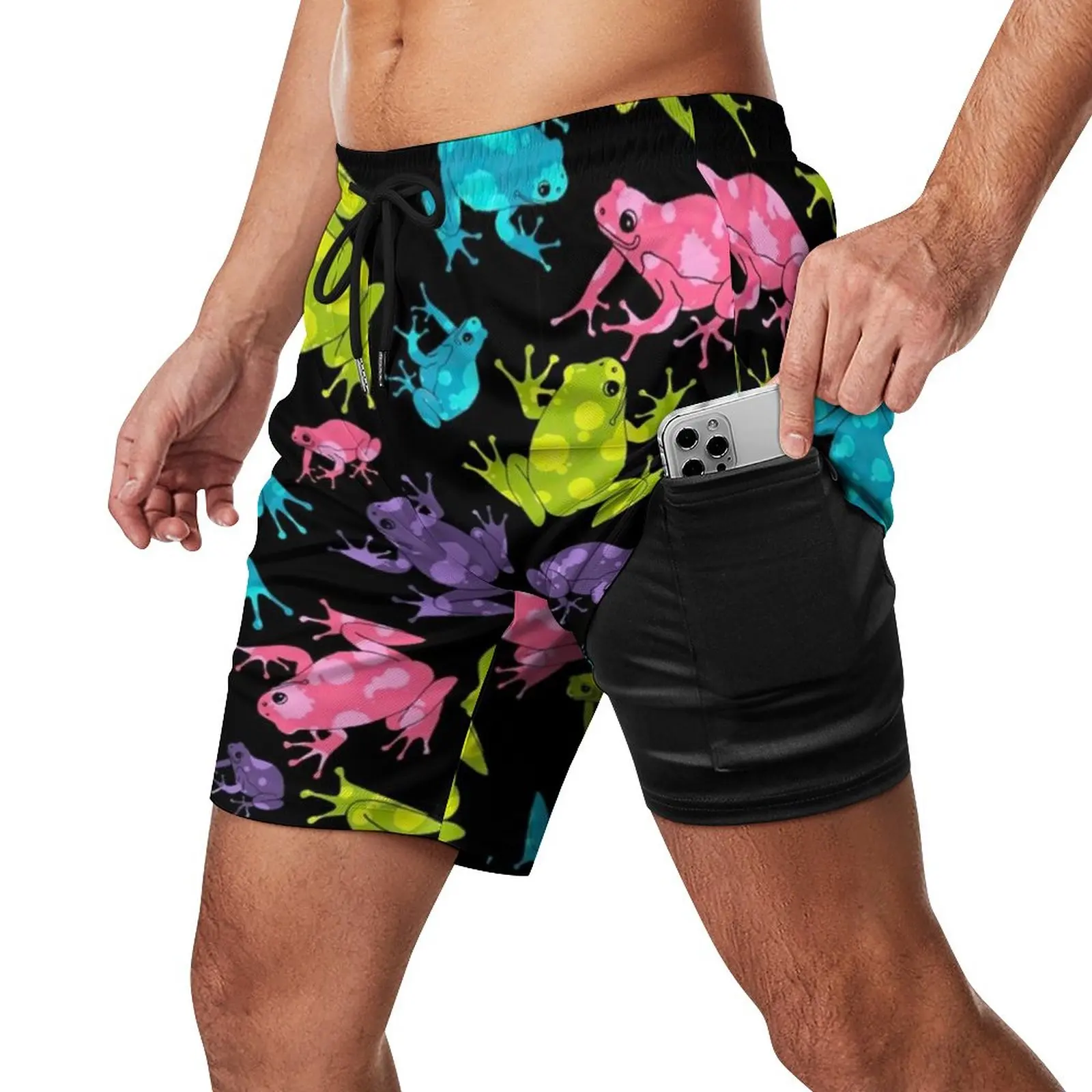 Multicolor Frog Board Compression Shorts Print Males Beach Pants  Watercolor Splash Funny Animal Plus Size Swim Trunks Classic