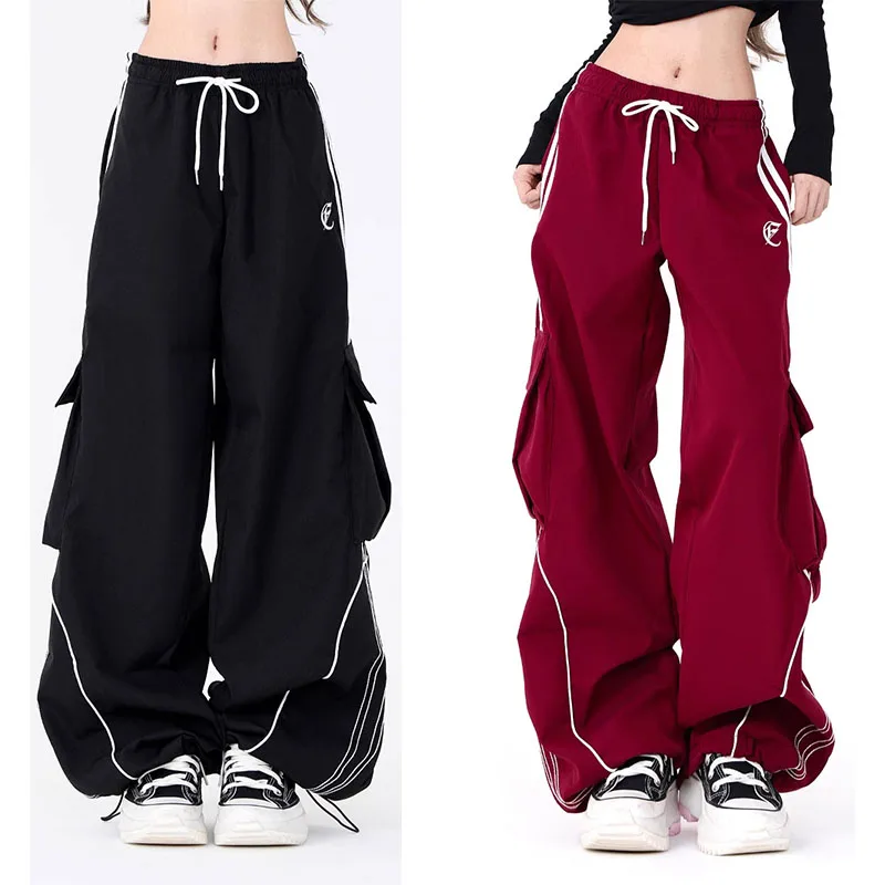 

Street Dance Drawstring Wide Leg Loose Casual Work Pants Pocket Sports Pants Women's Spring Trendy Hip Hop Pants