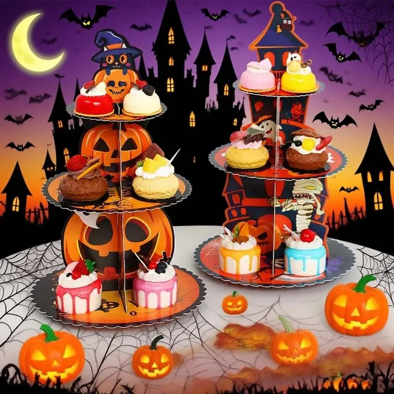 1–10PCS Halloween Cake Tray Paper Pastry Stand for Party Table Decoration Ghost Festival and Christmas Dessert Holder