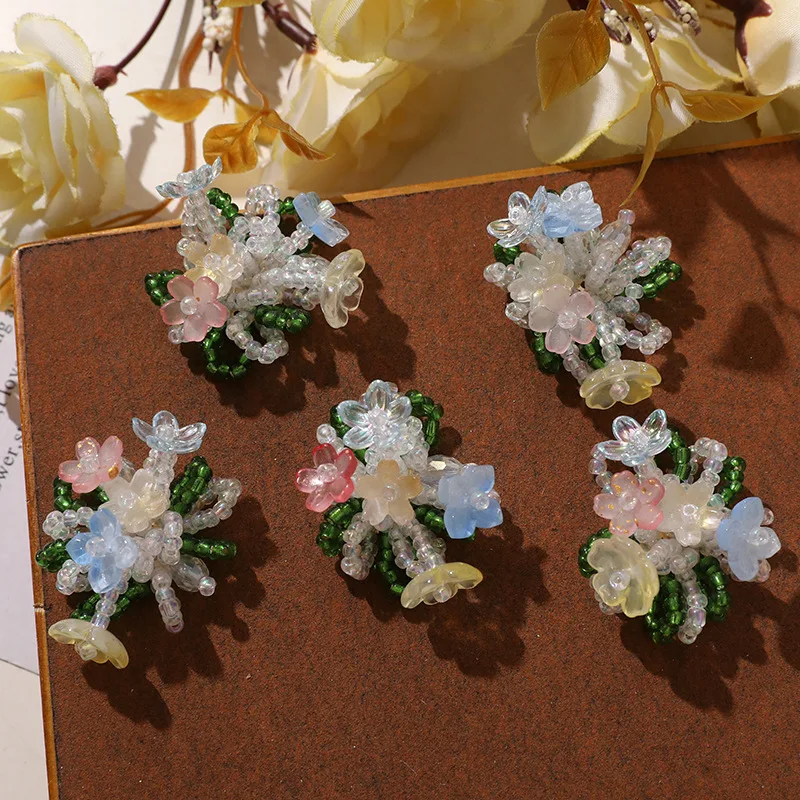 Clog Embellishment Crystal Flower with Gradient Beads 1 Piece Clear Transparent Handmade Versatile Decor for Summer Sandals