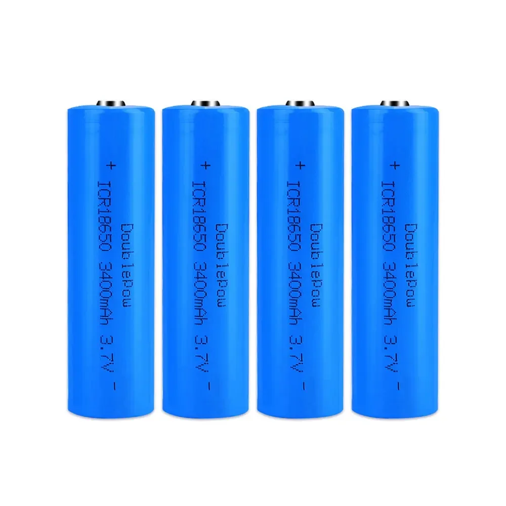 Bateria de lítio recarregável Doublepow 18650 para lanterna, 3.7V, 3400mAh, verdadeira capacidade, 100% novo, original