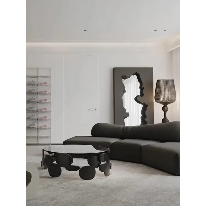 Luxury tempered glass round coffee table Home living room Hotel lobby designer creative black center table