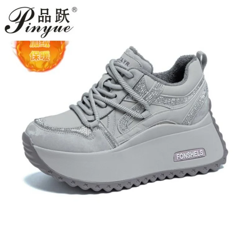 

8cm Women Retro Winter Shoes Oudoor Leisure Walking Warm Women's Vulcanize Shoes Ladies Brown Casual platform Sneakers 33-40