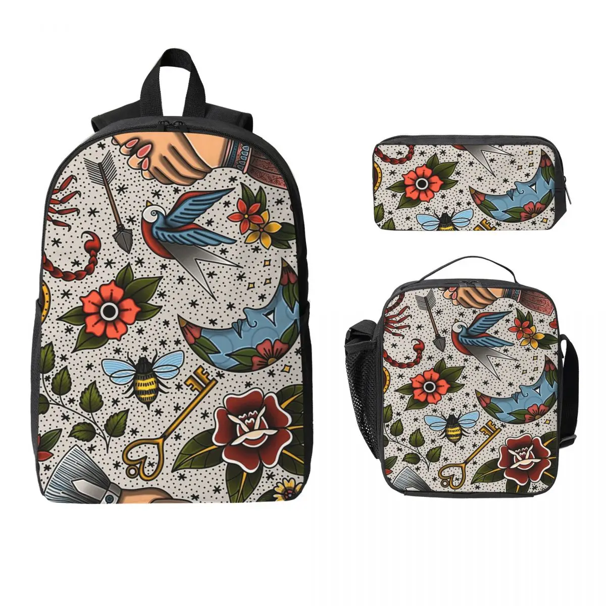 

Американский традиционный рюкзак с ярким узором для мальчиков и девочек, сумка для книг, школьная сумка, сумки на плечо, 3 шт., изолированная сумка для обеда, пенал