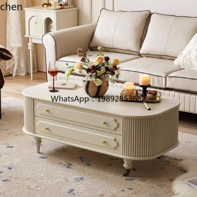 retro cream wind TV cabinet coffee table solid wood small side table simple entrance table