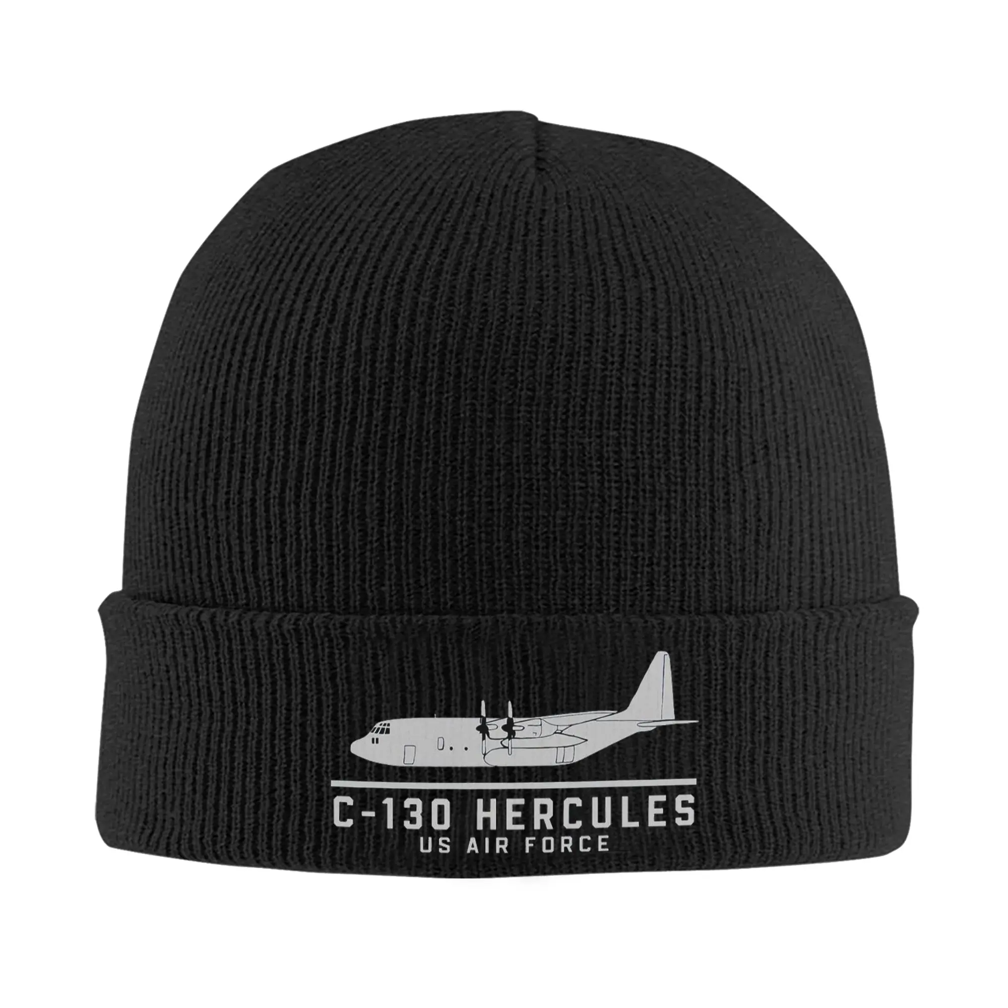 C-130 Hercules Aircraft Logo Plane Print Air Force Winter Skullies Beanies Hat Autumn Knitted Hats Bonnet Caps for Women Men