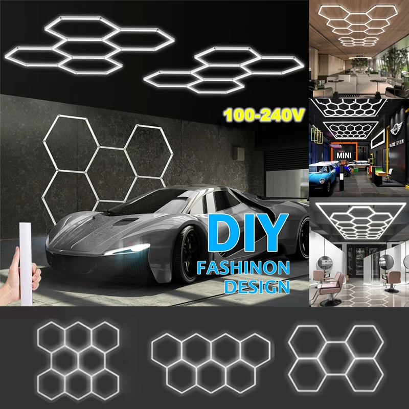 

100V-240V Barbershop Hair Salon Led Ceiling Light Honeycomb Led Tube Lighting Gym Hexagon Garage Light For Car Wash Decoration