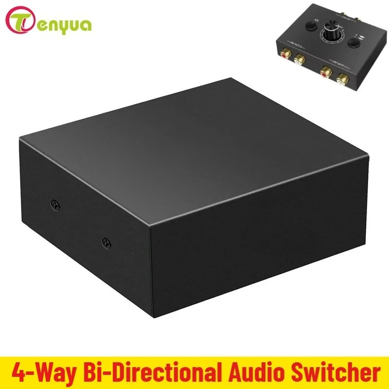 4-Way Stereo L/R Sound Channel Bi-Directional Audio Switcher, 1 in 4 Out /4 in 1 Out, Audio Switch Splitter for Speaker