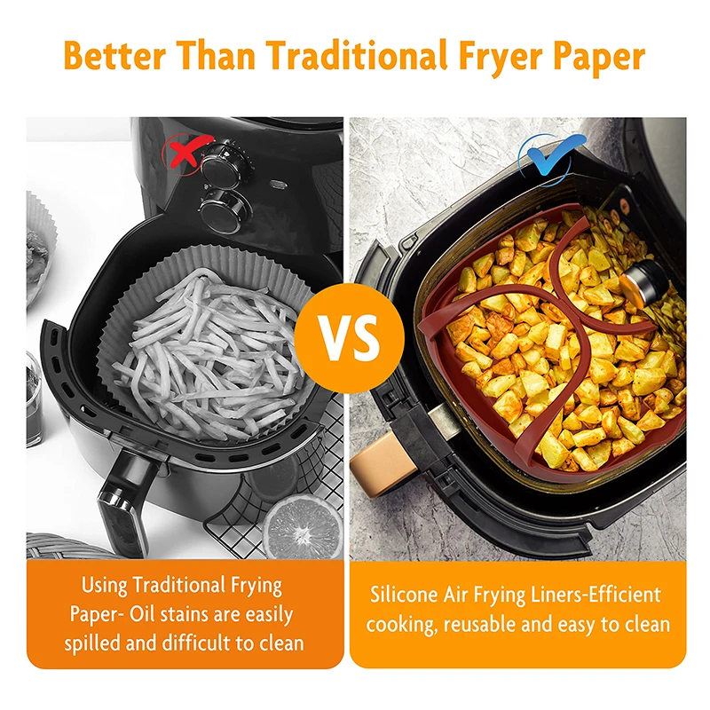 20cm Air Fryer Silicone Basket Tray Pot With Handle 8inch Square Airfryer Baking Mold Liner Foldable Kitchen Cooking Accessories