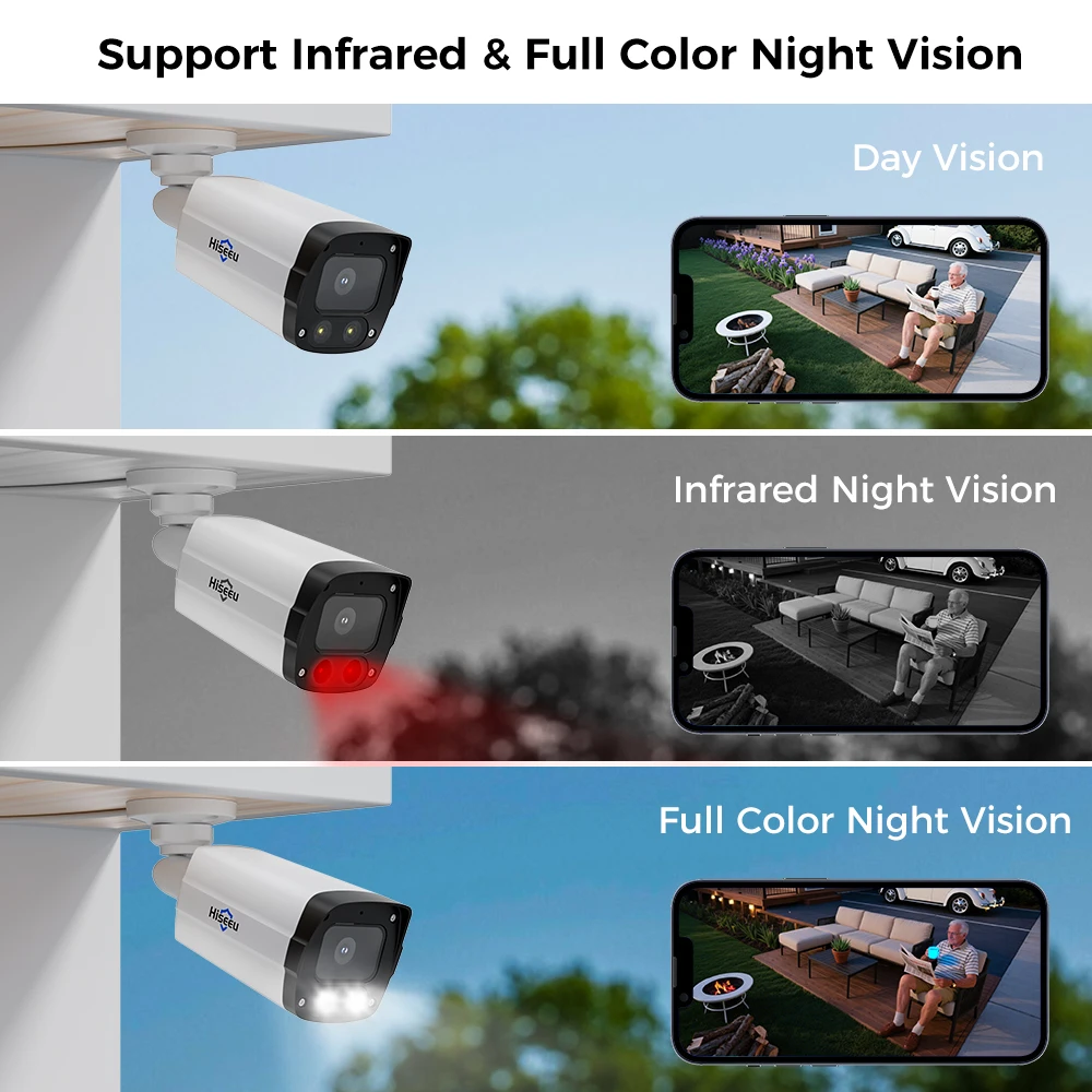 Hiseeu 4K 8MP 12MP POE IP Camera Audio Outdoor H.265 Onvif Wide Angle 2.8mm Color Night Vision Home Video Surveillance Security