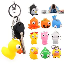 1 pc Toy Keychain Cute Animal Squeeze Toy Keyring Squeeze Toy Keychain Out Eyes For Stress Reduce Carnival Prize