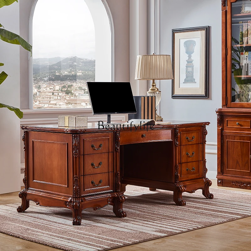 Solid Wood Executive Desk Computer Desk Study Furniture Retro Luxury European Boss Desk Workbench