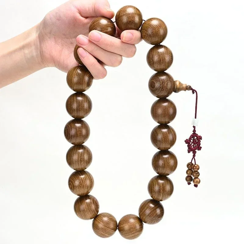 Natural gold silk sandalwood bracelet 30mm sandalwood large Buddha beads car pendant 25mm rosary gold silk nan bracelet jewelry