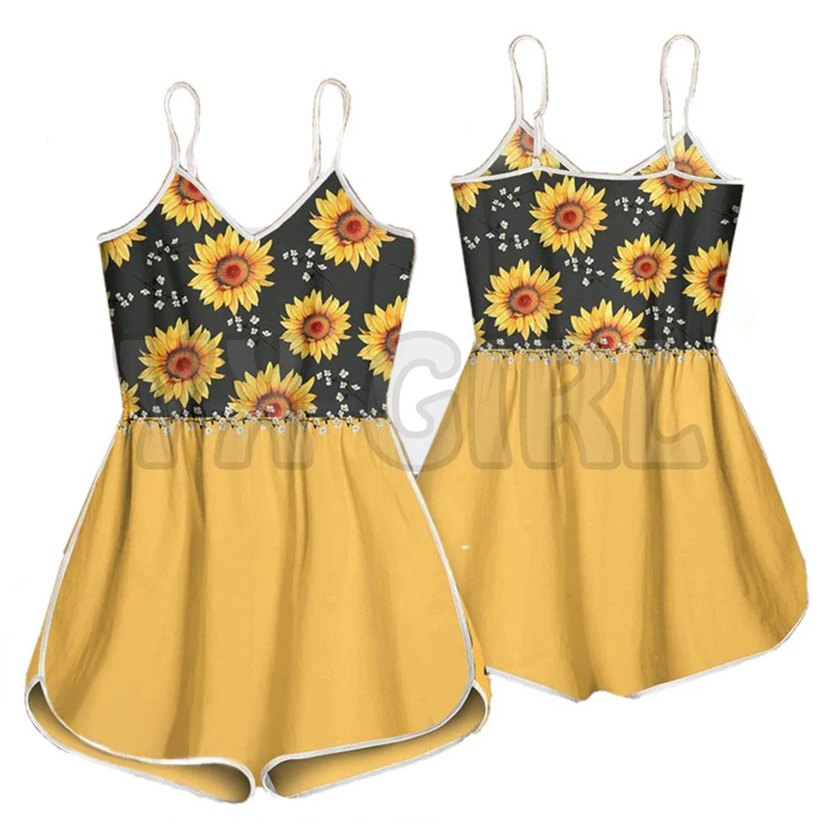 YX GIRL Macacão Hippie com Estampa 3D de Girassol, Roupas de Verão Bohemia para Mulheres