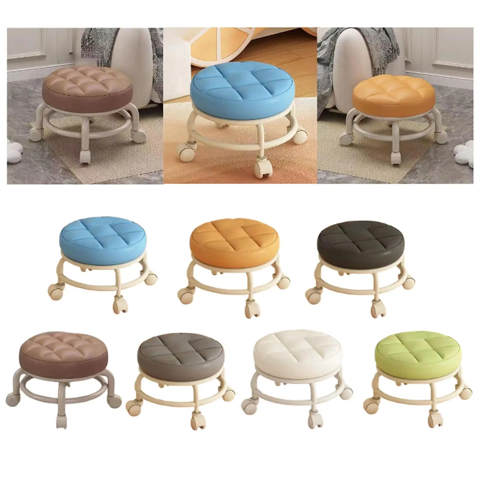 Low Rolling Stool Roller Seat Adults Child Round Foot Rest Low Height with Wheel