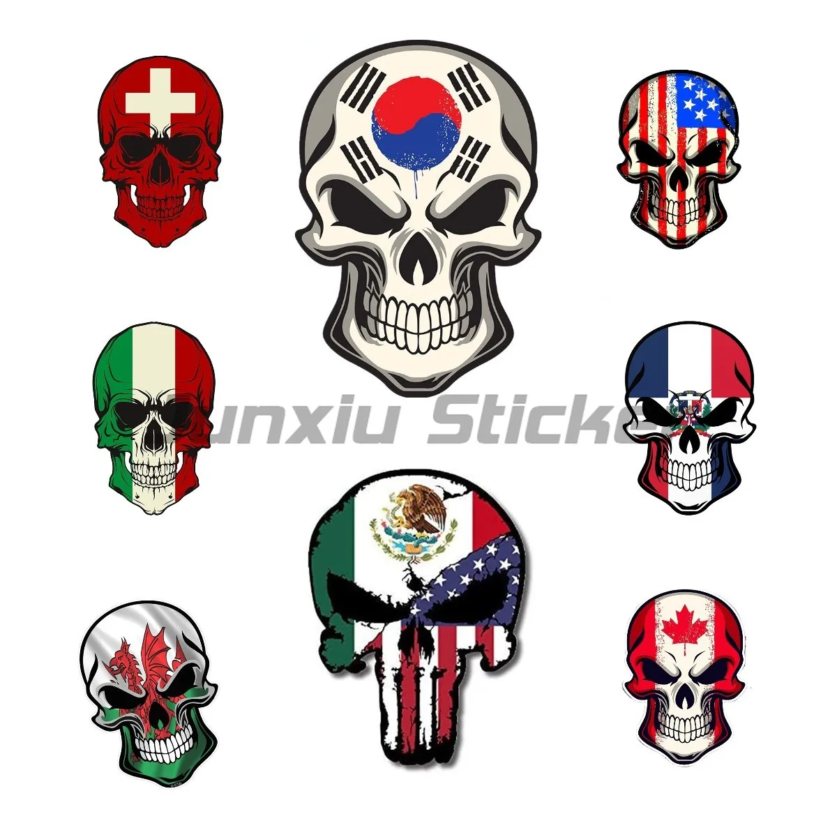 Japanese UK US Canada National South Korea Flag Skull Car Stickers on Motorcycle Vinyl Decal