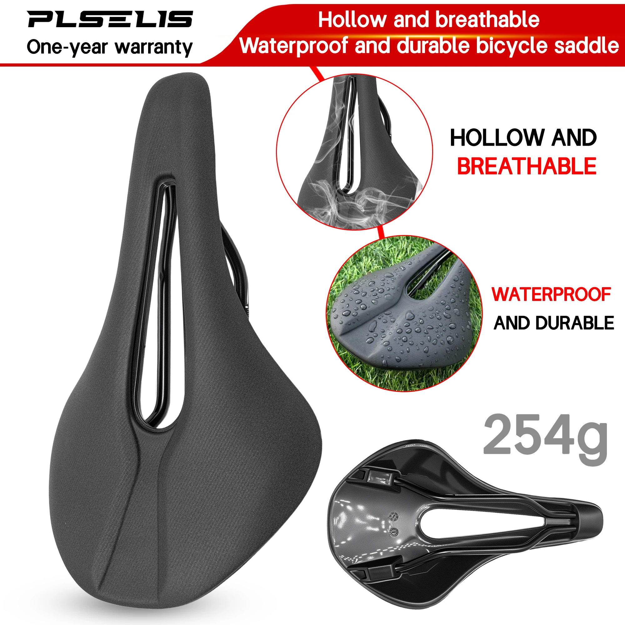 سرج دراجة الطريق Plselis مقاوم للماء وخفيف ومريح، مع وزن ممتص للصدمات 254 جرام، مجوف وجيد التهوية،