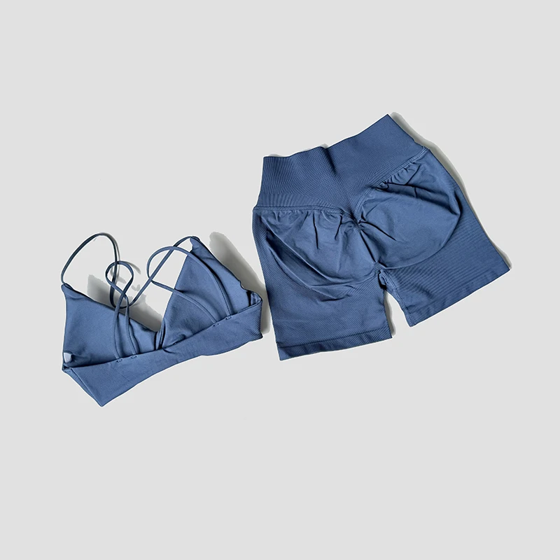 WAREBALL 2-teiliges Gym-Set für Damen: Vision Twist Front BH mit V-Ausschnitt und Cross-Waist Quick Dry Shorts – Ideal für Pilates, Workout, Laufen und Fitness – Detail 15