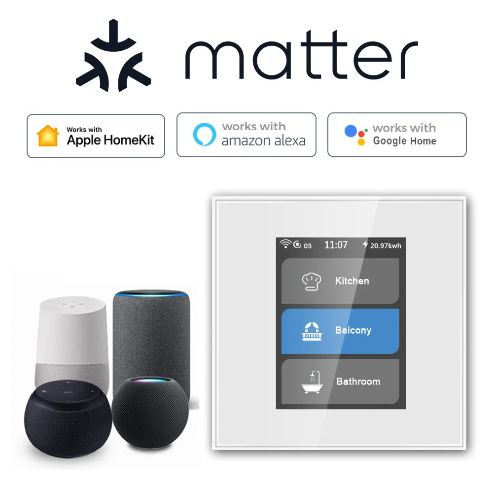 

Matter Luxury Smart Switch Lcd Display 1/2/3 Sets Of Light Switches, Intelligent Wifi Switch Supporting Google Alexa Ac100-250v