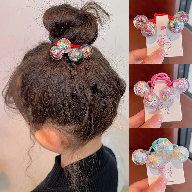 Kids Sequins Floral Elastic Hair Bands Rubber Band Hair Tie Princess Kawai Rope Headwear Girls Children Hair Accessories