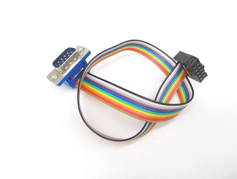 D-Sub DB9 9 Pin Male Connector To FC-10P IDC Female 2.54mm 10 Pin Rainbow / Multicolor Flat Ribbon Cable