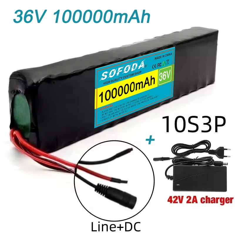 36V 100Ah rechargeable lithium battery pack 18650 10S3P 1000W power improved 36V electric scooter battery with BMS