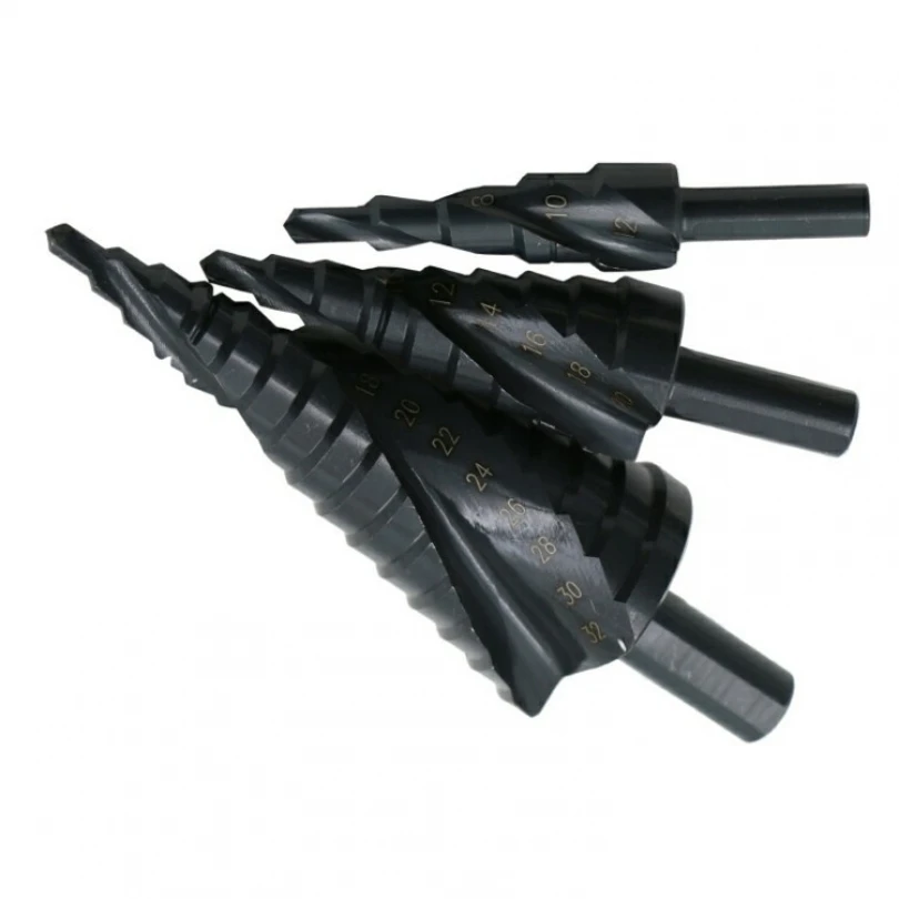 Broca de Passo de Cobalto HSS, Espiral de Aço de Alta Velocidade, Nitrogênio, Cone de Metal, Haste Triangular, Buraco, 4mm a 32 mm, 3 Peças por Conjunto
