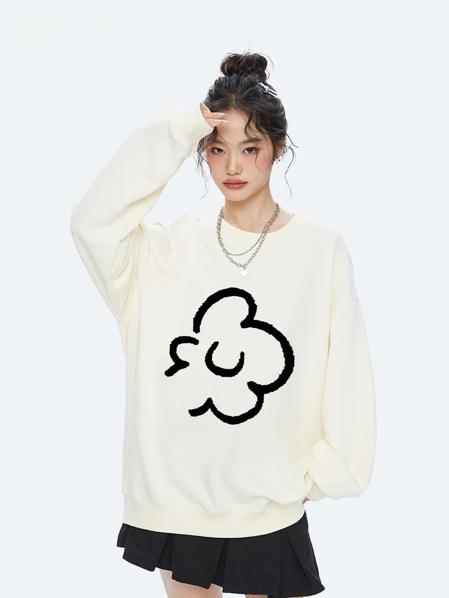 

Capricorn Floral Print American Casual round Neck Sweatshirt Women's Thickened Long Sleeve Fleece Lined New 2025 Top