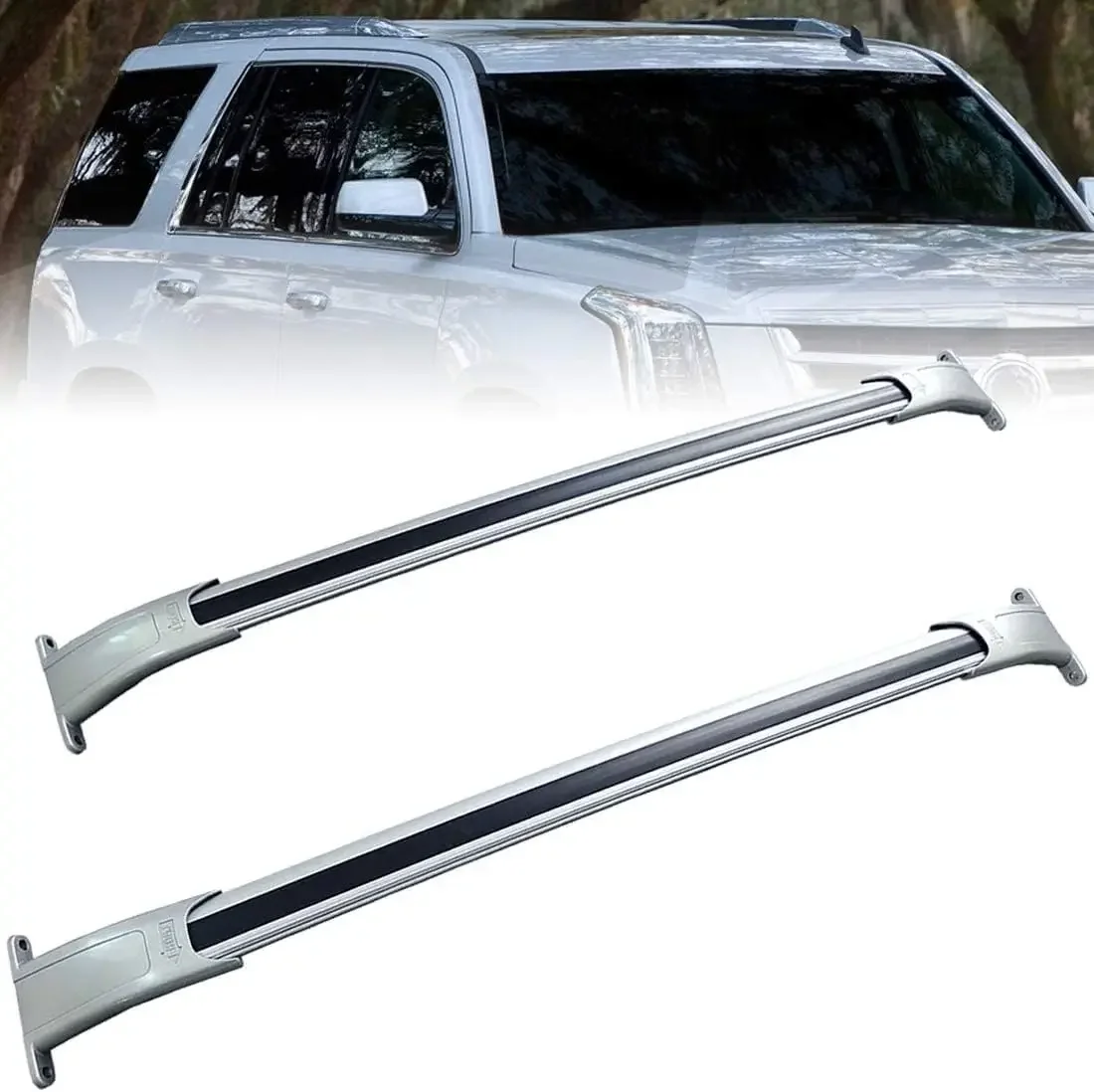 2Pcs CrossBars 2015-2020 for GMC Yukon XL Chevy Tahoe Suburban Escalade ESV | Silver Aluminum Roof Rack Load-Bearing 165LBS, Roo