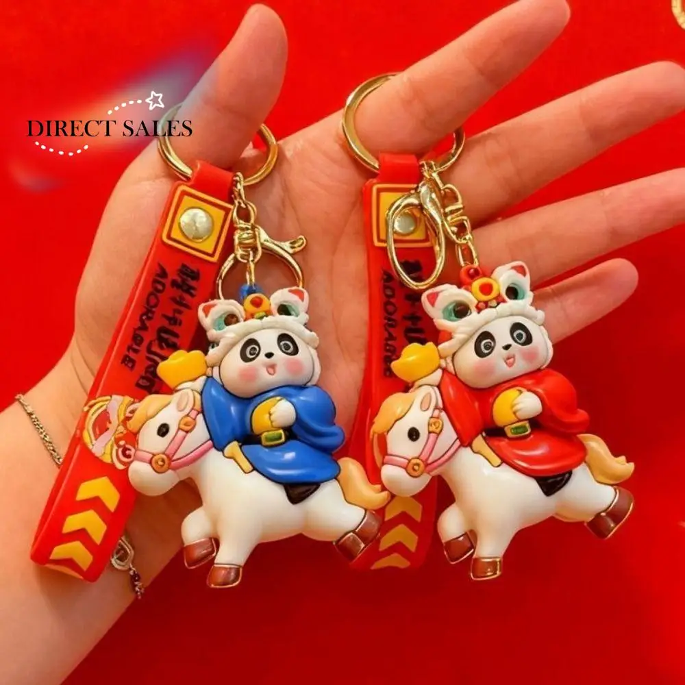 لطيف الباندا المفاتيح قلادة النمط الصيني الباندا ركوب الخيل 2026 الحصان سنة المفاتيح التقليدية زودياك الحصان #1