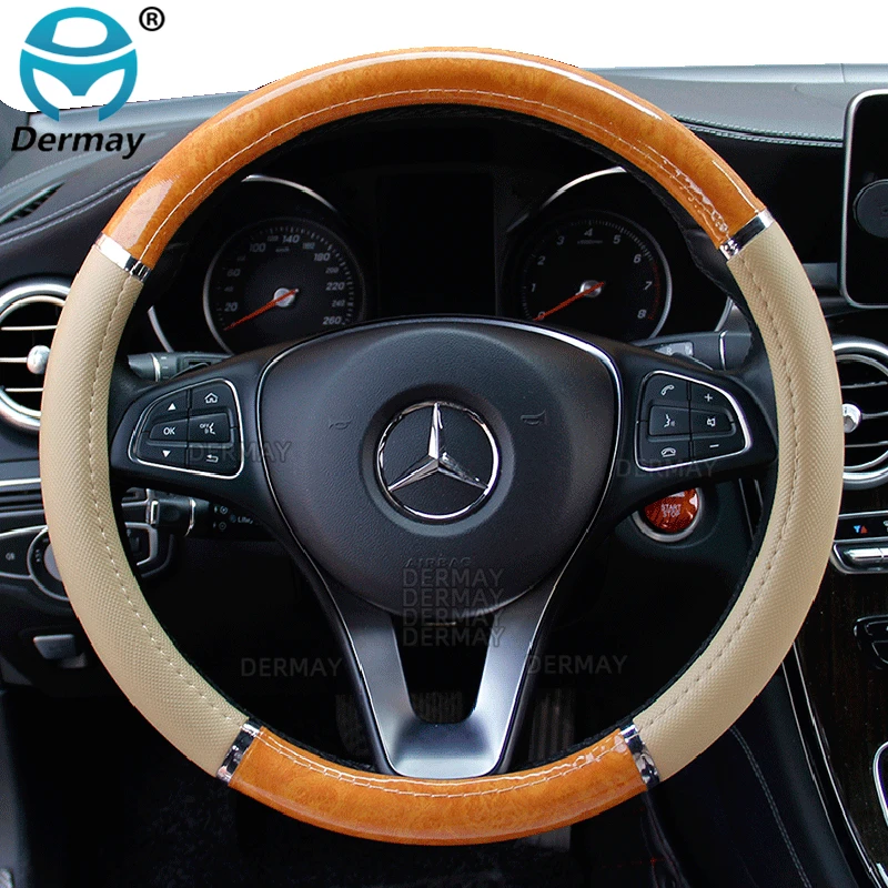 Universal Auto Car Steering Wheel Cover Mahogany Wood Leather Fit 37-38cm Wheel car Steer Wheel Covers Car interior decoration