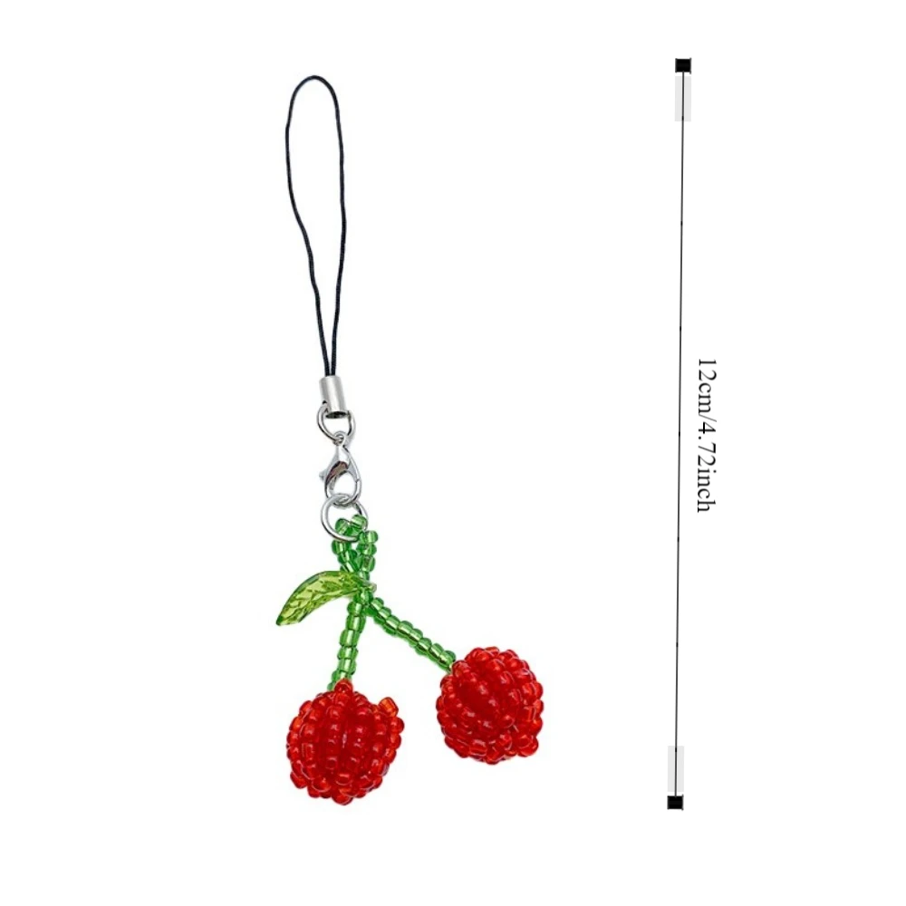 Beaded Y2K Mobile Phone Charms Anti Lost Short Summer Cherry Pendant Korean Key Ring Cherry Phone Lanyard Backpack Ornament view 6
