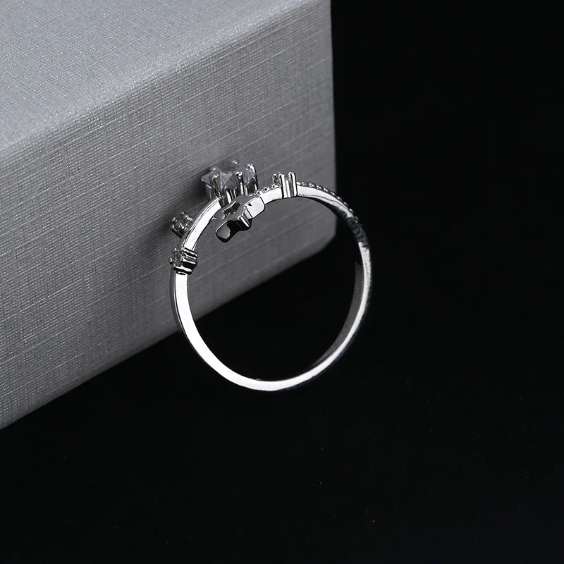 CIAXY Silver Color Hollow Five-pointed Star Rings for Women Flower Vine Adjustable Ring Inlaid Zircon Wedding Jewelry