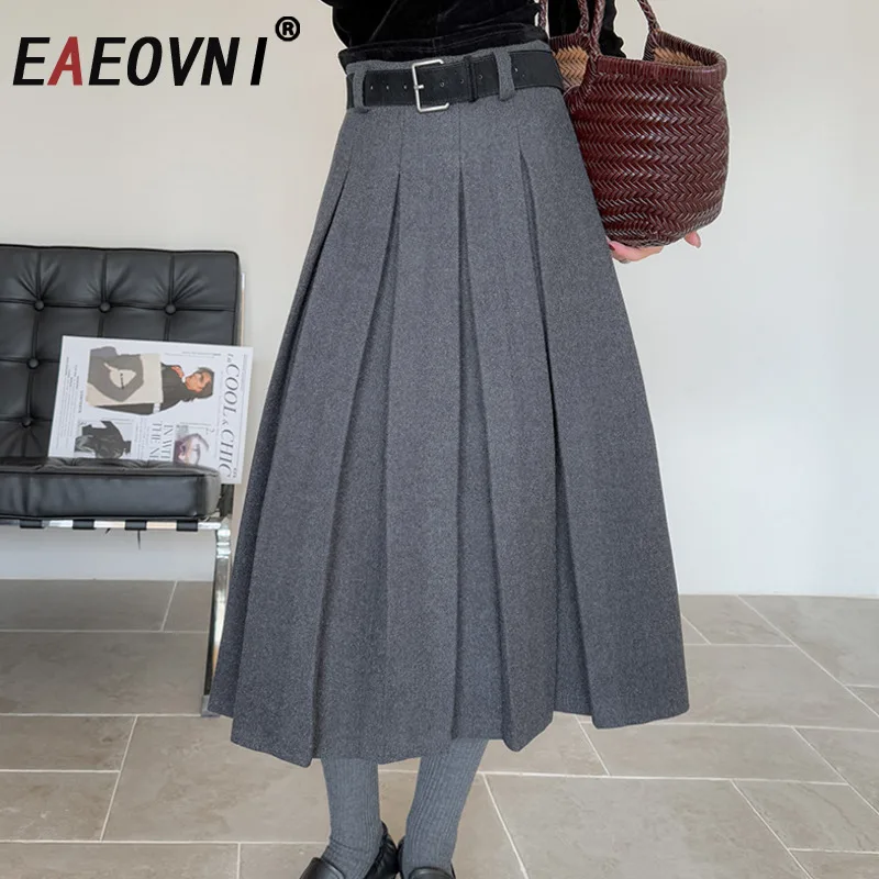 

Юбка-трапеция EAEOVNI для офиса, женская, модная, с завышенной талией, однотонная, свободного кроя, повседневная, весна 2026, новинка