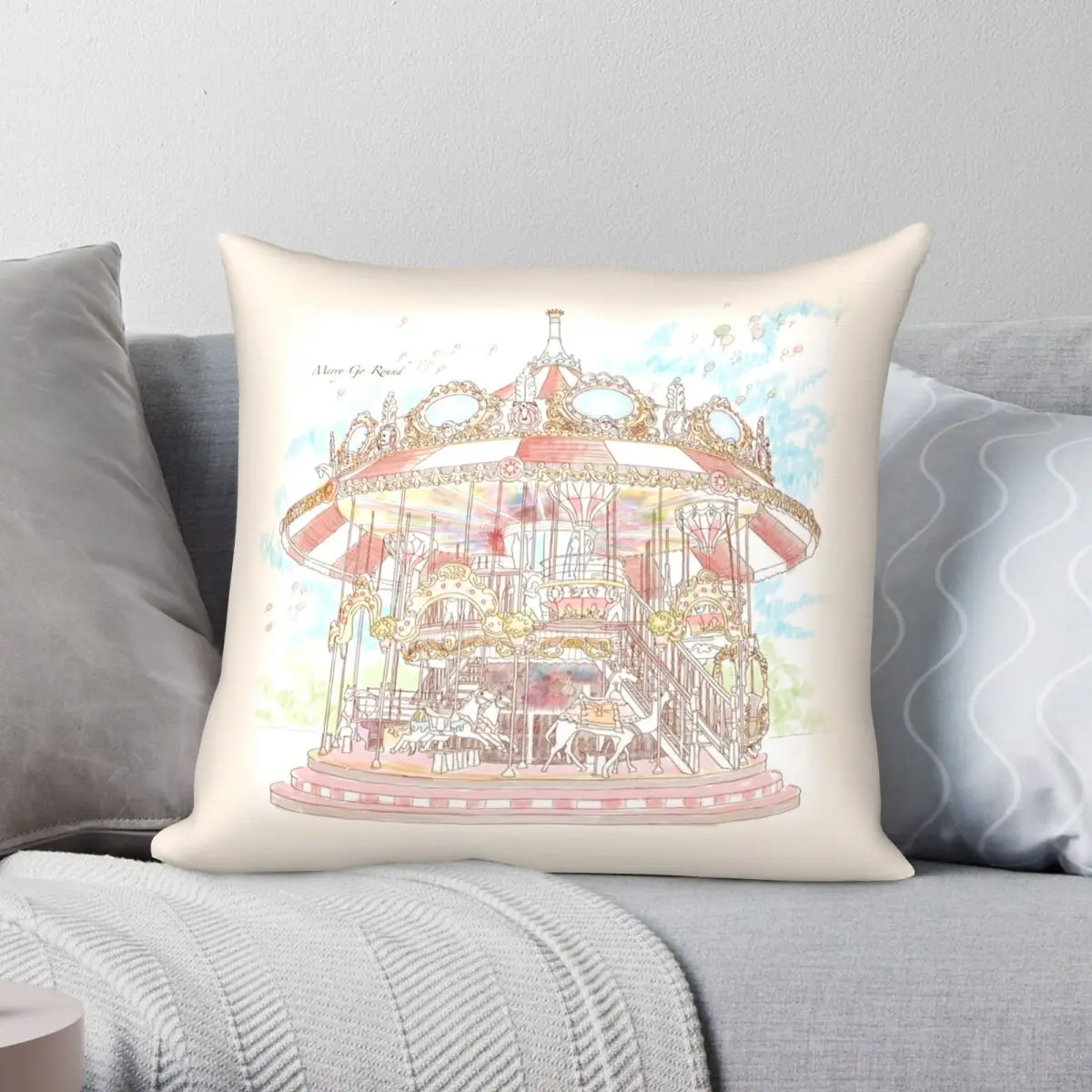 

Pastel Circus Carousel Square Pillowcase Polyester Linen Velvet Printed Zip Decor Throw Pillow Case Home Cushion Cover 45x45