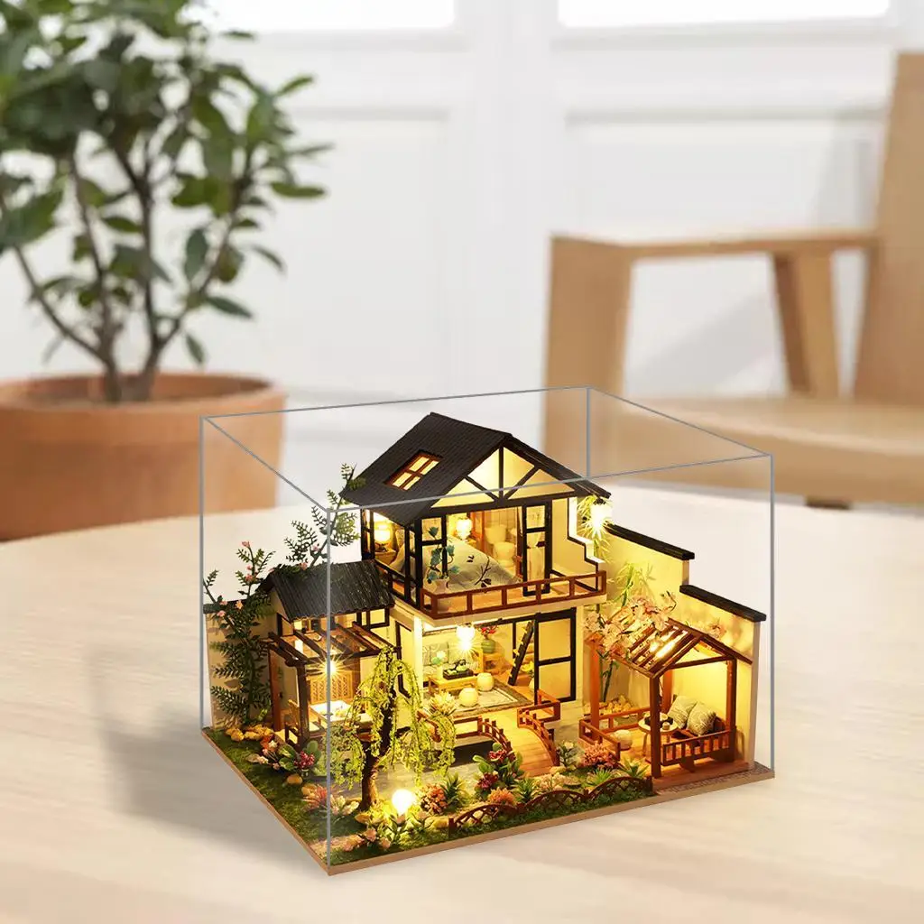 Casa de bonecas artesanal criativa com móveis decoração de boneca com luz LED