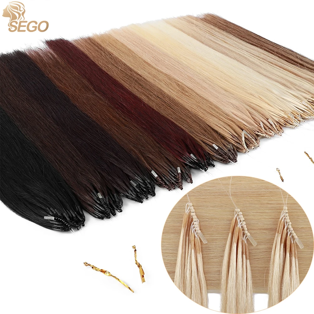 

SEGO 1G/Strand 50g Human Hair 8D Hair Extension Invisible Mini Silicon Micro link Beads Nano Ring Natural Hair For Girls