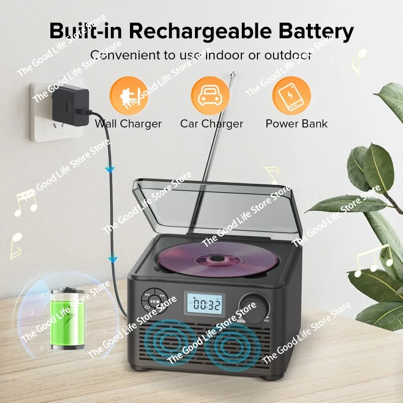 

CD Player Retro Home Gift English Bluetooth Music Disc Album CD Player FM Radio，00