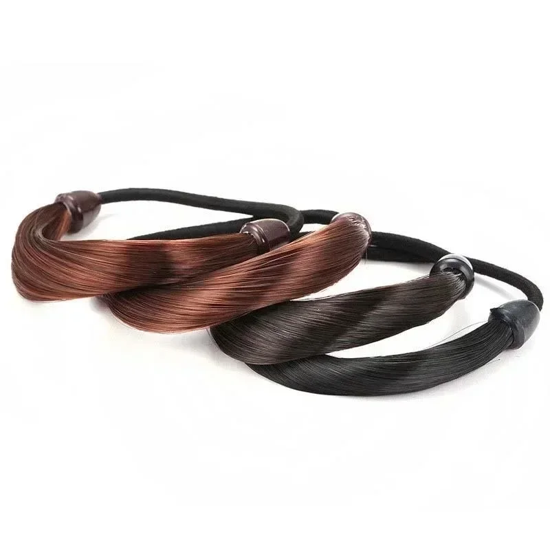 1/5pcs Rubber Band Made of Hair Simulation Wig Head Rope Fashion Wig Hair Ring Straight Hair Tie Ponytail High Elastic Hairbands