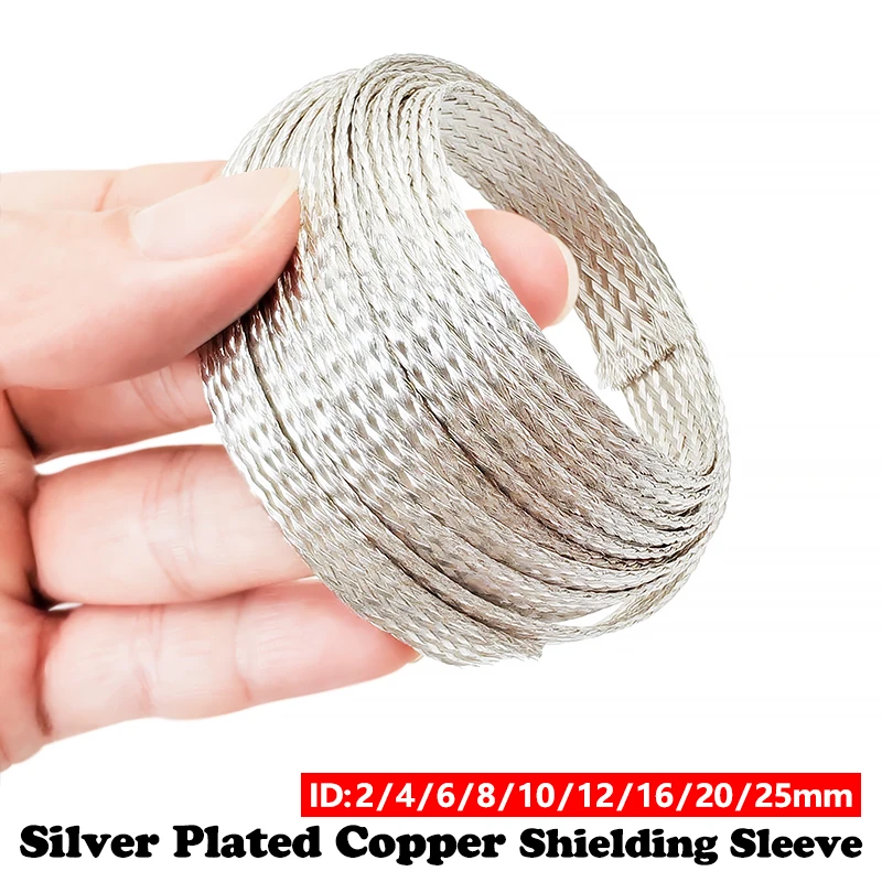 2~25mm Signal Noise Isolation Silver Copper Braided Shield Sleeve Telescopic Net Electromagnetic Wave Proof