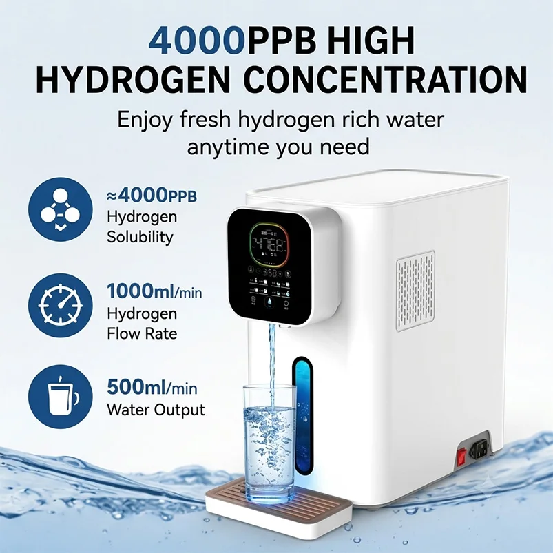 Wasserstoffwasser-Maschine 4000PPB Desktop-Wasserstoffwasser-Spender Wasserstoff-Inhalationsgenerator Heiß- & Kaltwasser-Reiniger – Detail 2