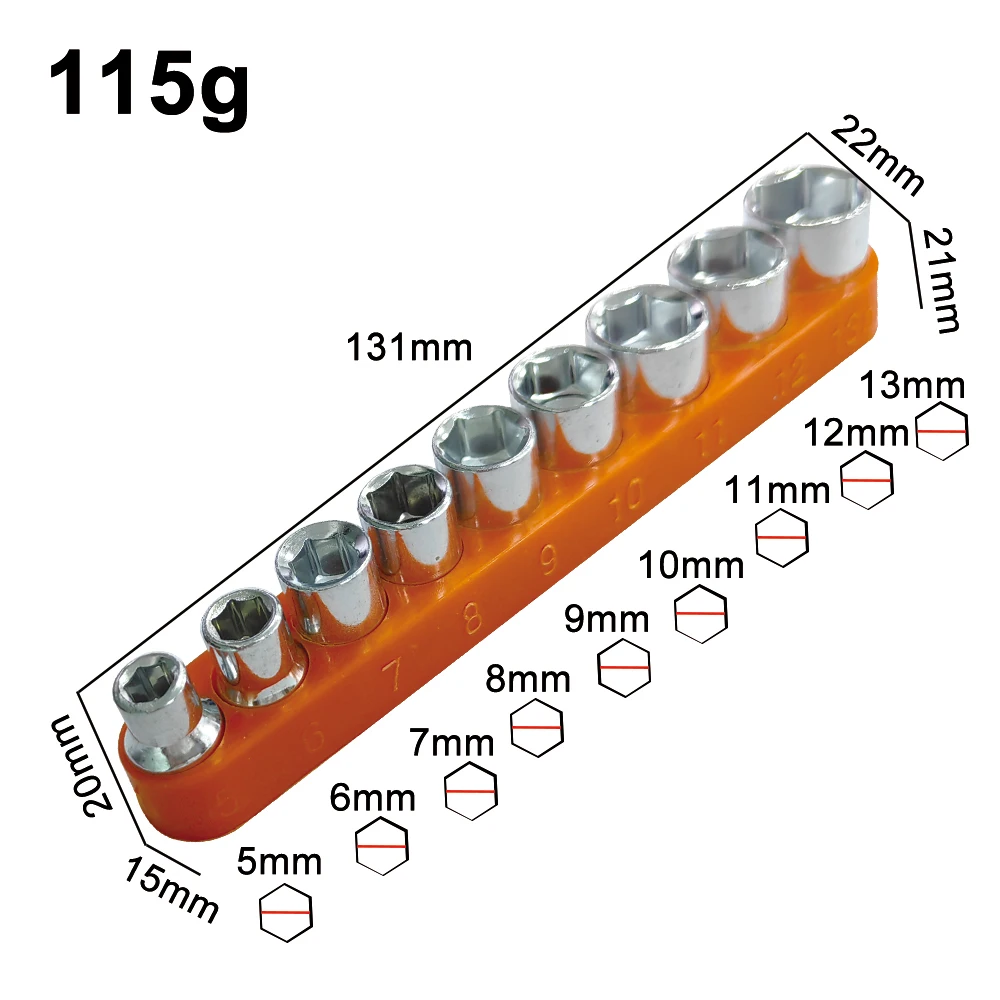 9pc 5-13mm Hexagonal Sleeve Head Xiaofei 6.35mm Square Head Conversion Head Electric Tool Accessory Set