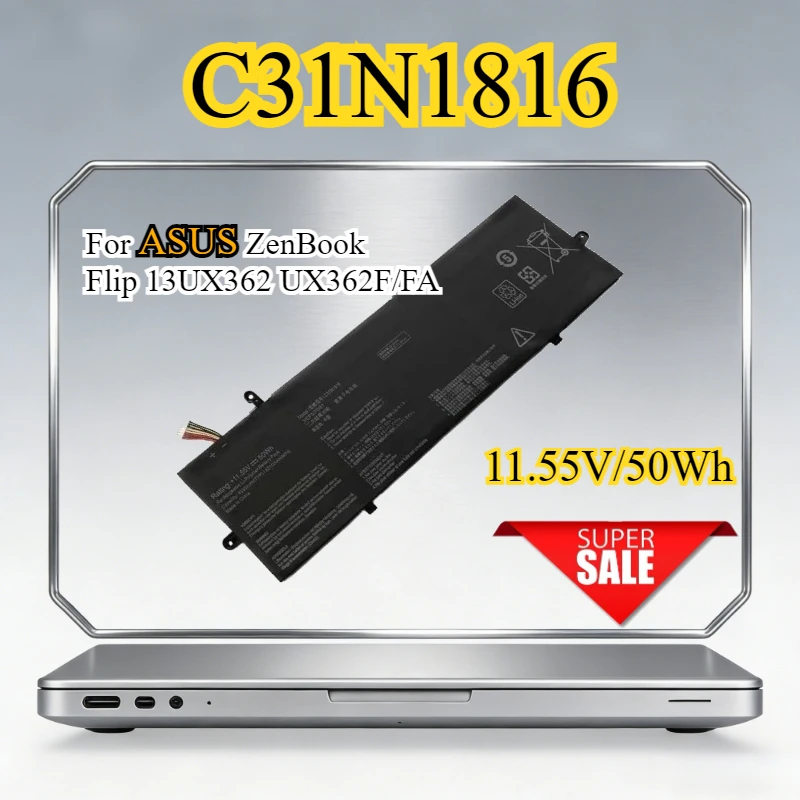 

C31N1816 Laptop Battery for ASUS ZenBook Flip 13 UX362 UX362FA UX362F Q326FA-BI7T13 Q326FA UX362FA-2B 0B200-03160000 Bateria