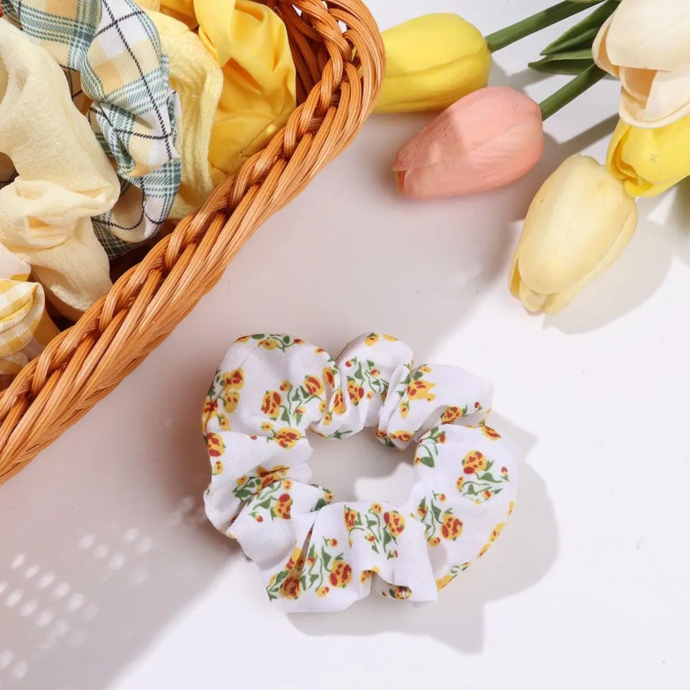 Women Lady Female Flower Hair Accessories LatticePrint Elastic Hairs Ties Yellow Scrunchies Hair Rope Girls Headwear