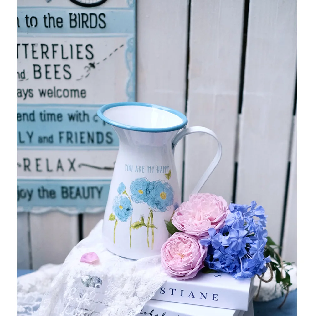 

Beautiful Multiple Use Enamelware as Water Jug, Kettle or Flower Vase