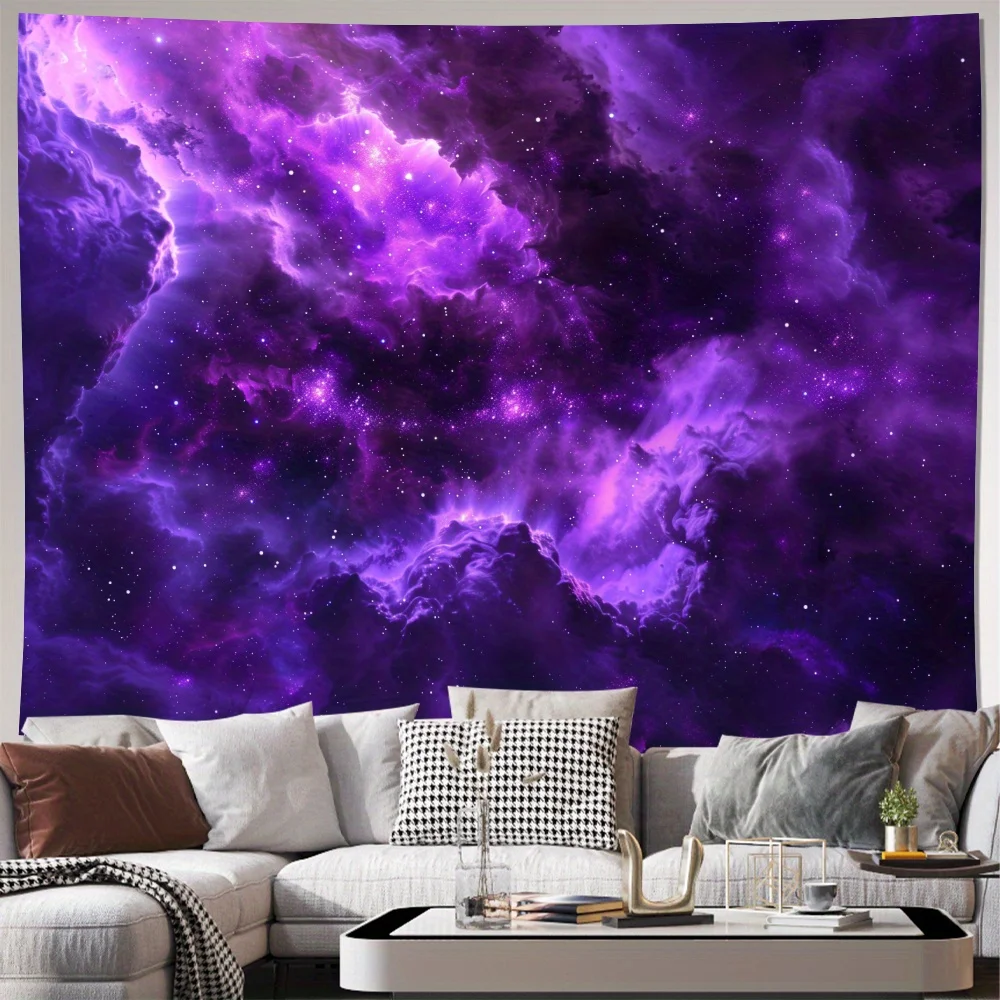 Purple Galaxy Nebula Tapestry, Cosmic Starry Sky Cloud Space Art Wall Hanging for Bedroom Living Room Aesthetic Home Decor
