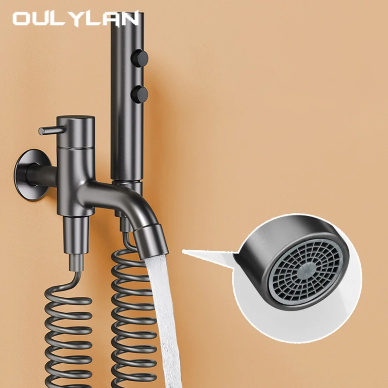 OULYLAN Flushing Spray Gun Balcony Mop Pool Wall Mounted Faucet With Toilet Bathroom Laundry Pool Extended One In & Two Out Tap