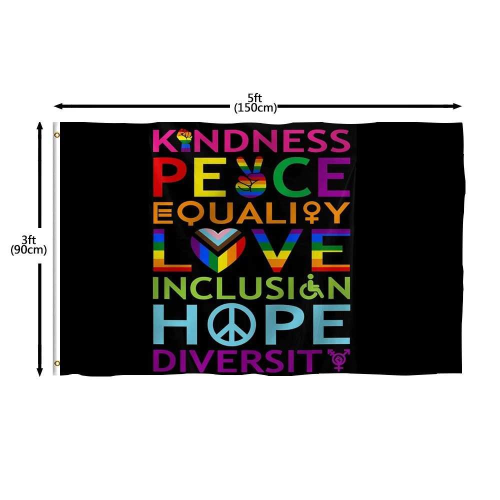 Flagnshow 100% Polyester Kindness Peace Equality Love Inclusion Hope Diversity Flag