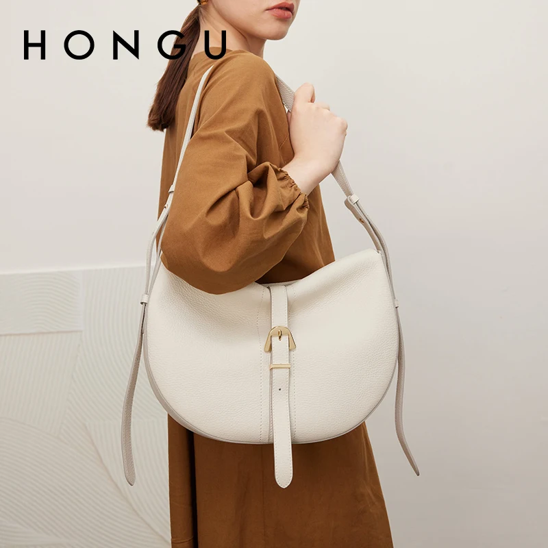

HONGU Bent Moon Tote Bag Hardware Decorative Buckle Strap Diagonal Cross Bag Daily Travel Matching Bag for Teenagers H51555000